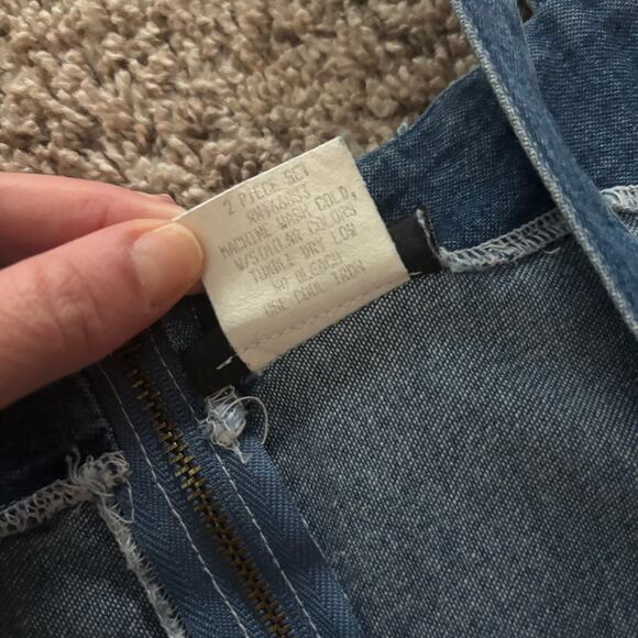 Vintage 90s FACETS Denim Maxi Dress Embroidered Cottagecore Square Neck Sz 14 - Picture 14 of 16